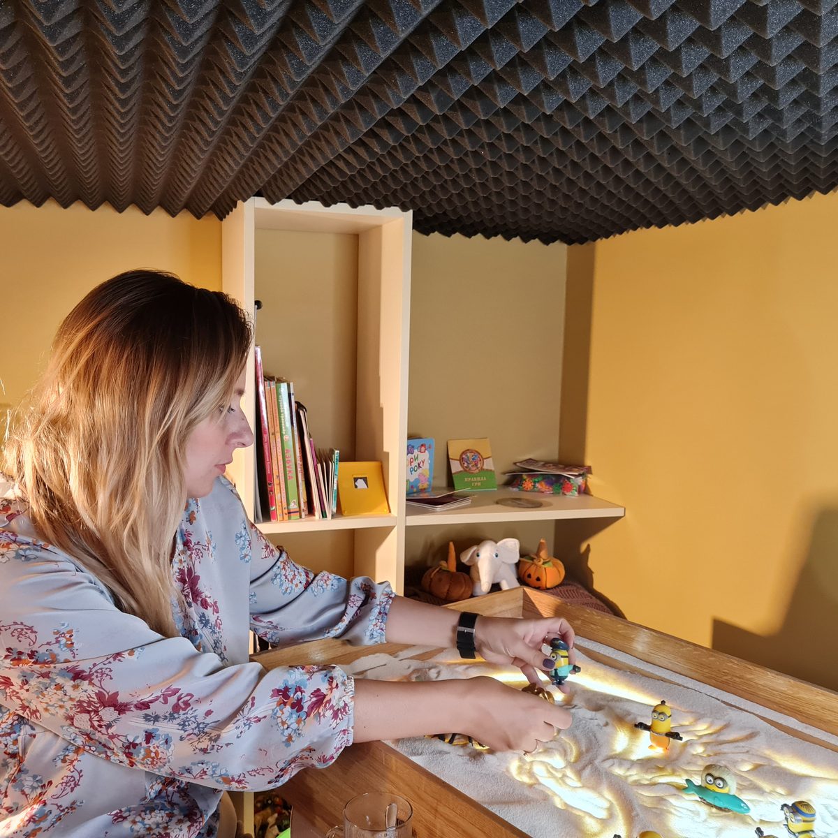 Lidiia working with sand tray